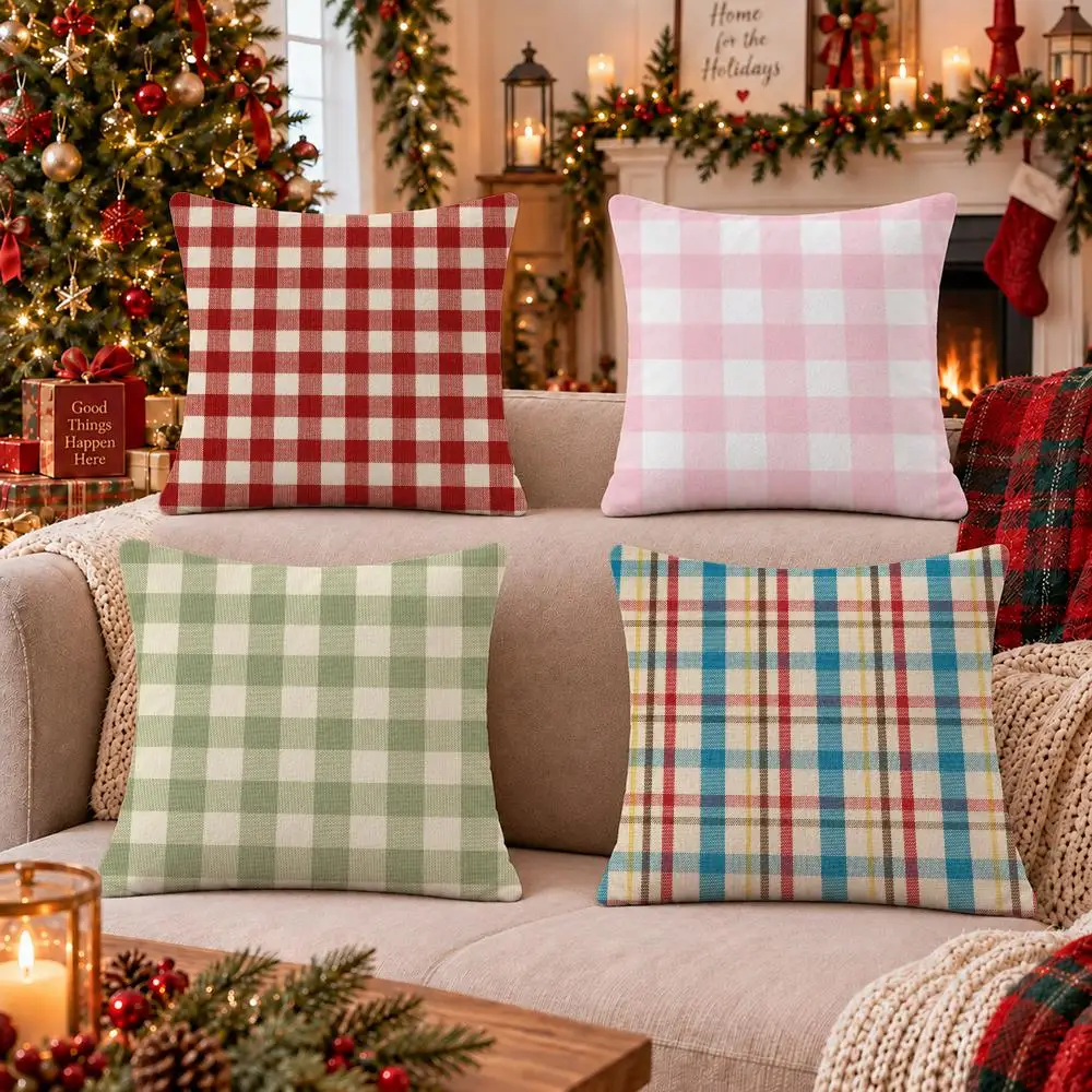 Gingham Cushion Cover Cushion Cover Soft Plush Cushion Covers Fluffy Throw Pillow Cases for Sofa Bedroom