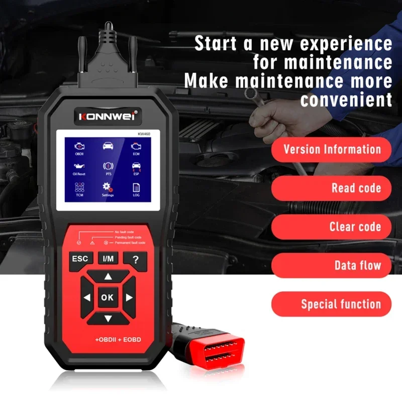 KONNWEI KW460 All System OBDⅡ Scanner Diagnostic Tool W/ 11 Special Function Battery Matching DPF Check SAS Fuel Injector