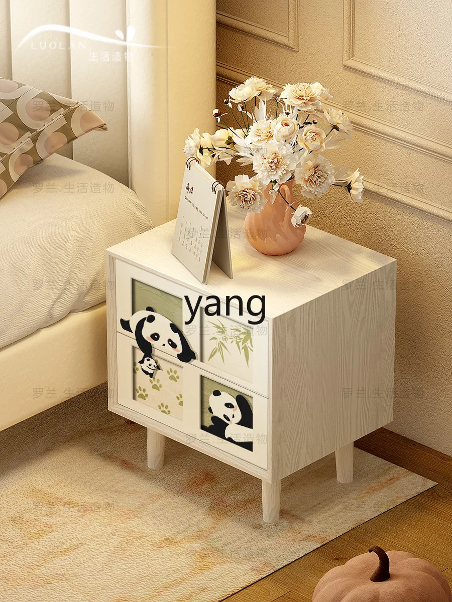 LXL Chinese Style Cute Solid Wood Bedside Cabinet Bedroom and Household Storage Cabinet Living Room Corner Table