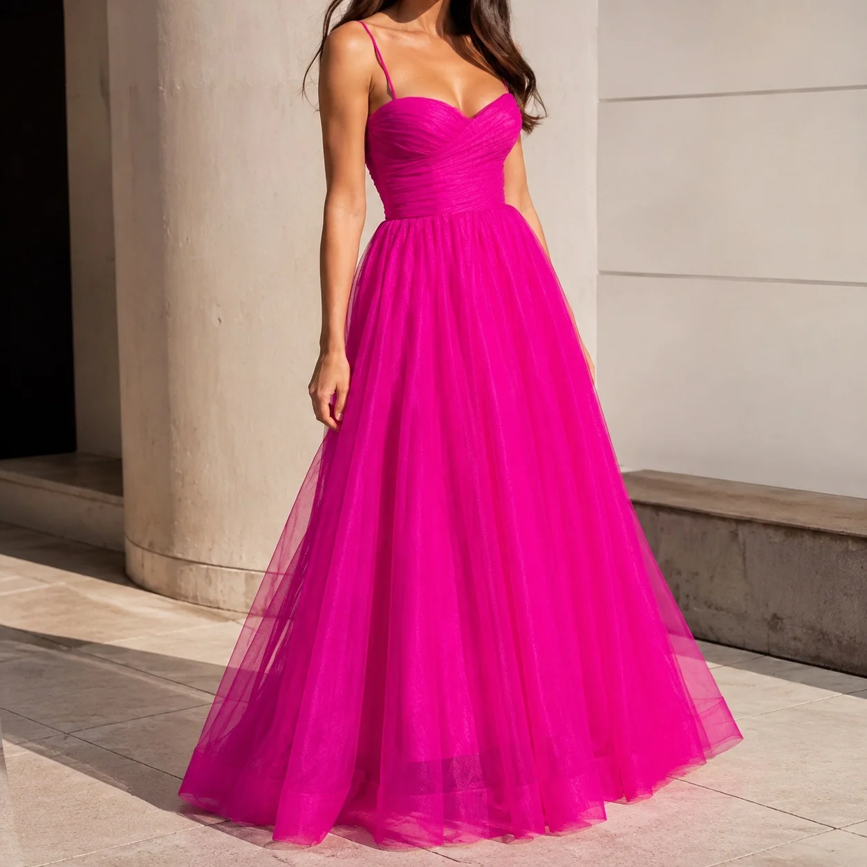V Neck Single Gown a Line Graceful Commuter with Spaghetti Strap Sleeveless High Waist Midi Length Elegant Spring for Women