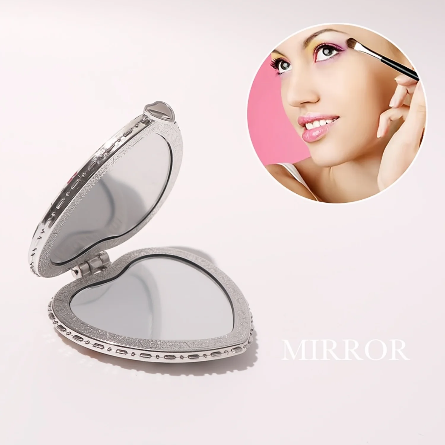 Heart Design Foldable Mirror Double Side Compact -up Mirror Mini Cloth Makeup Mirror Portable For Travel & Outdoor Women Gift - 