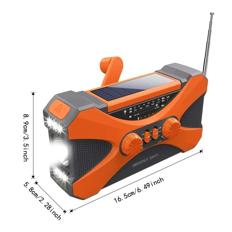 Radio de emergencia de 10000mAh, Radio Solar con manivela, Radio meteorológica portátil AM/FM/NOAA con cargador de teléfono móvil, linterna LED, Rea