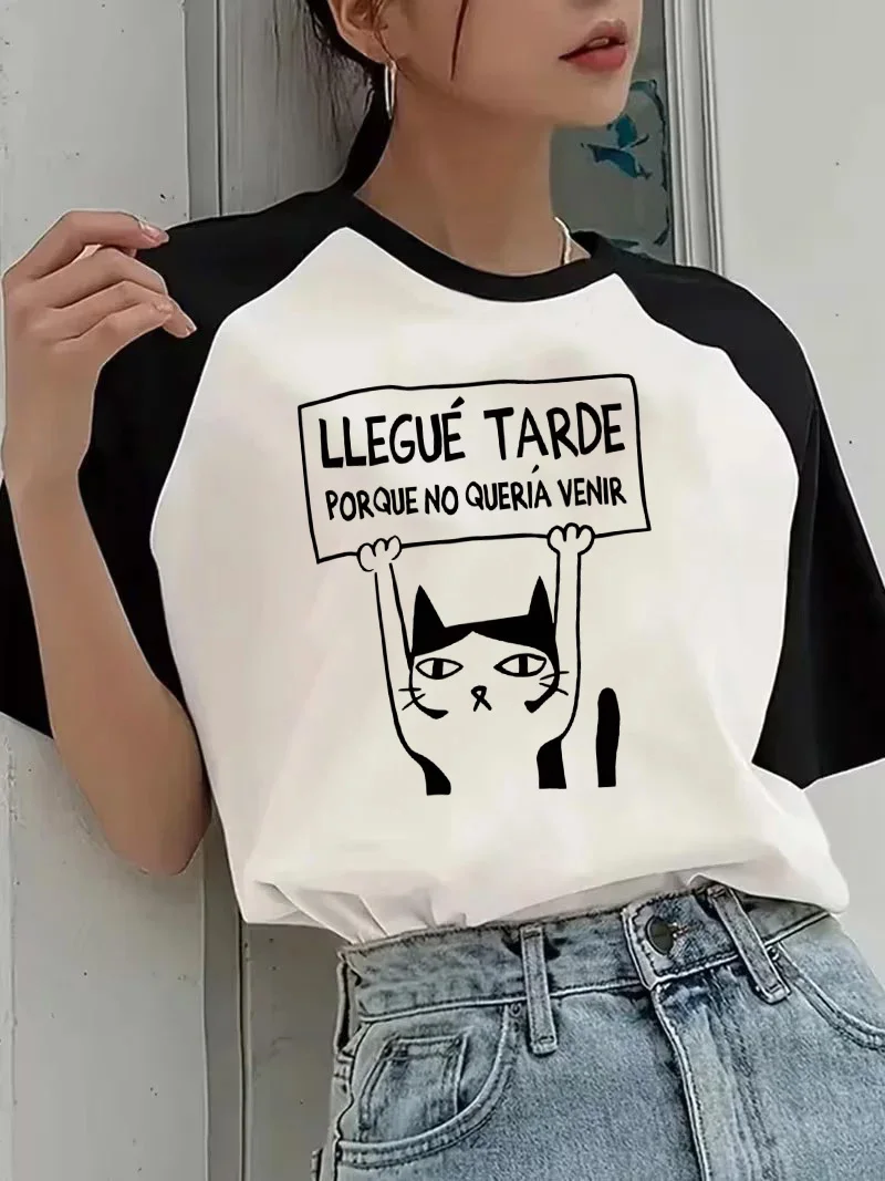 Damen-T-Shirt mit niedlichem Katzenpfoten-Print und Kätzchen, das Pfoten hält, lässiges Rundhals-T-Shirt mit kurzen Ärmeln, Grafik-T-Shirt im 90er-Jahre-Stil, Oberteile, Kleidung