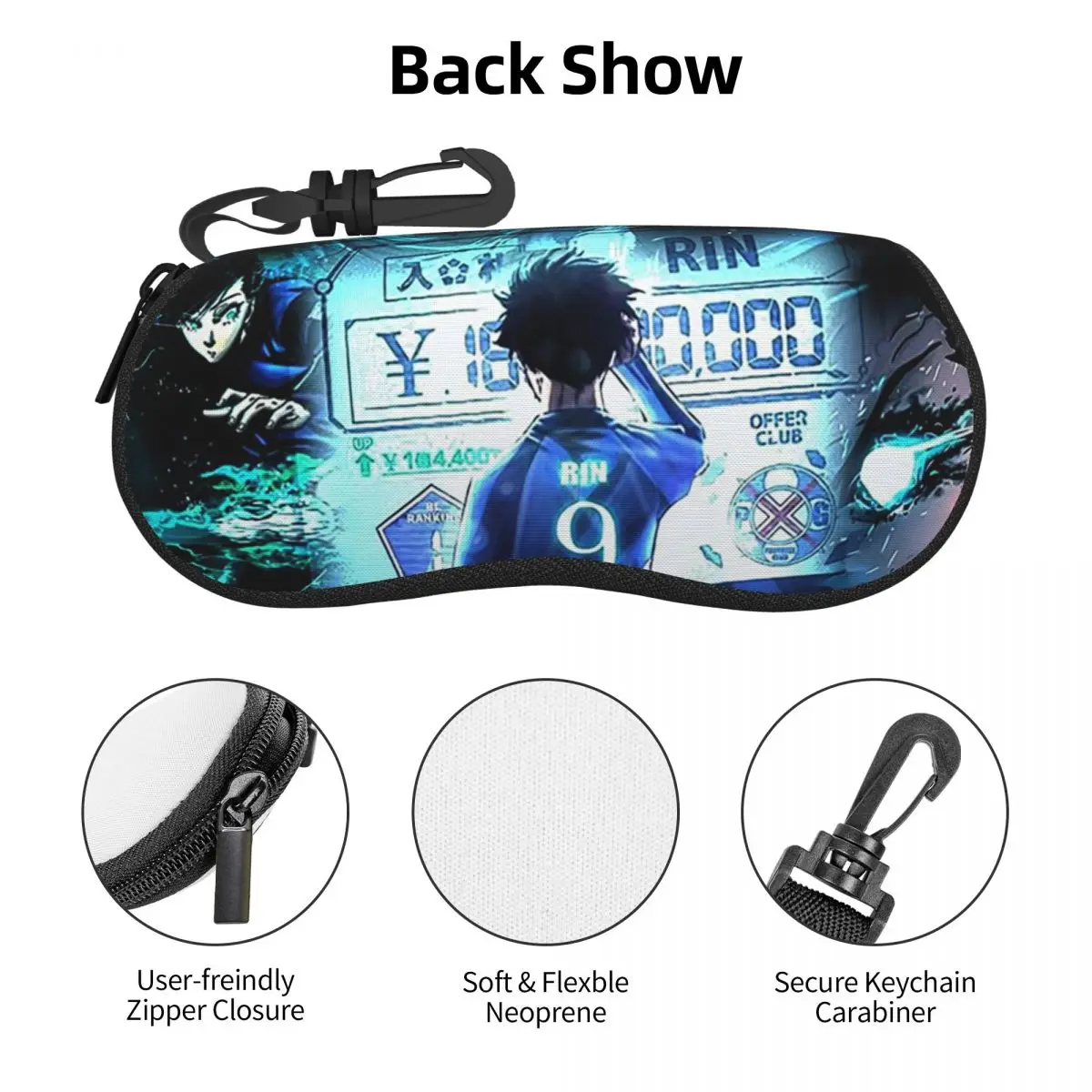 Rin Itoshi Blue Lock Football Shell Glasses Case Protective Sunglasses Box Women Men Soft Eyeglasses Bag Pouch