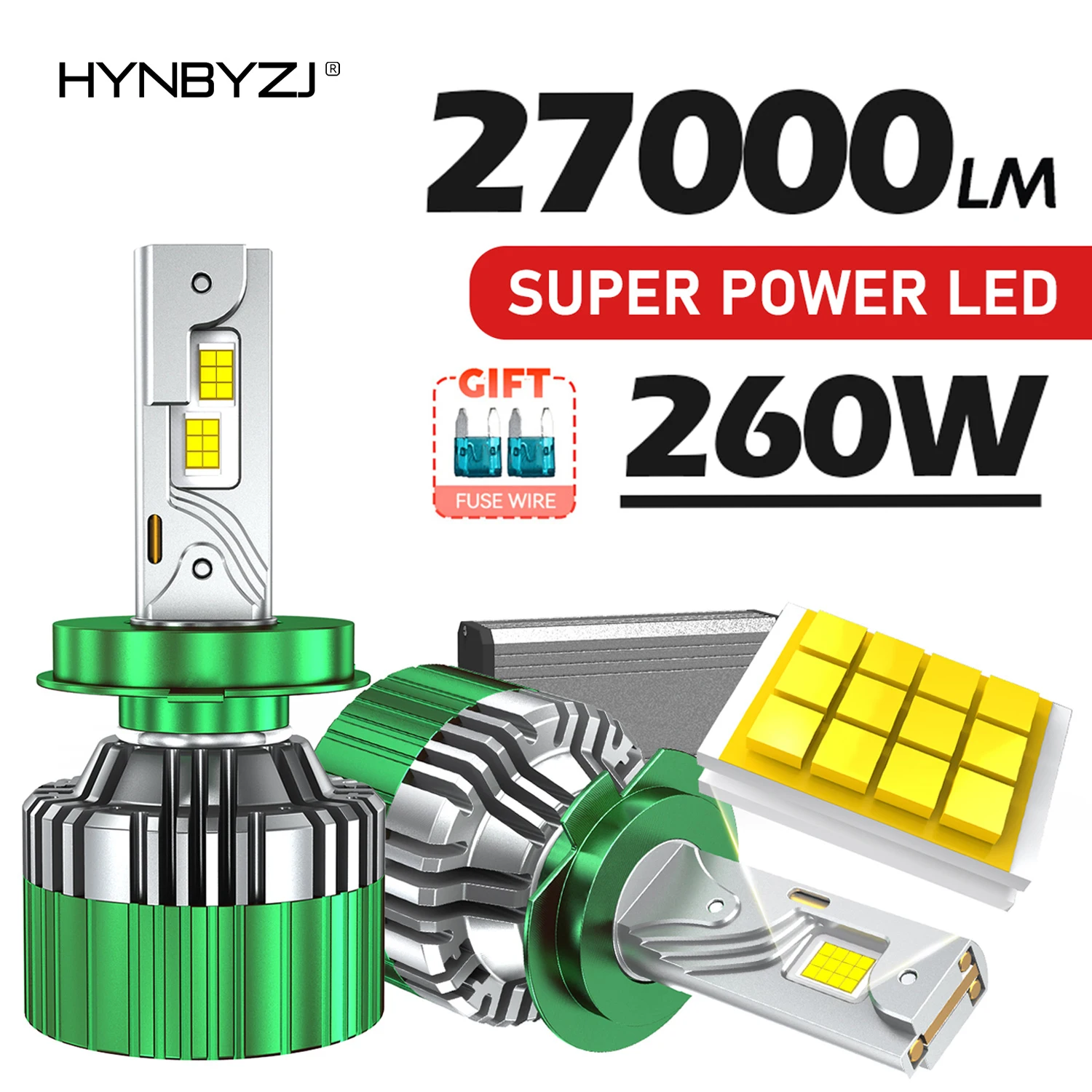 

HYNBYZJ 2PCS H7 H4 Led Headlights 260W 27000LM H11 LED Bulbs H8 H9 HB3 9005 HB4 9006 9012 HIR2 Headlamp 6000K Led Lights for Car