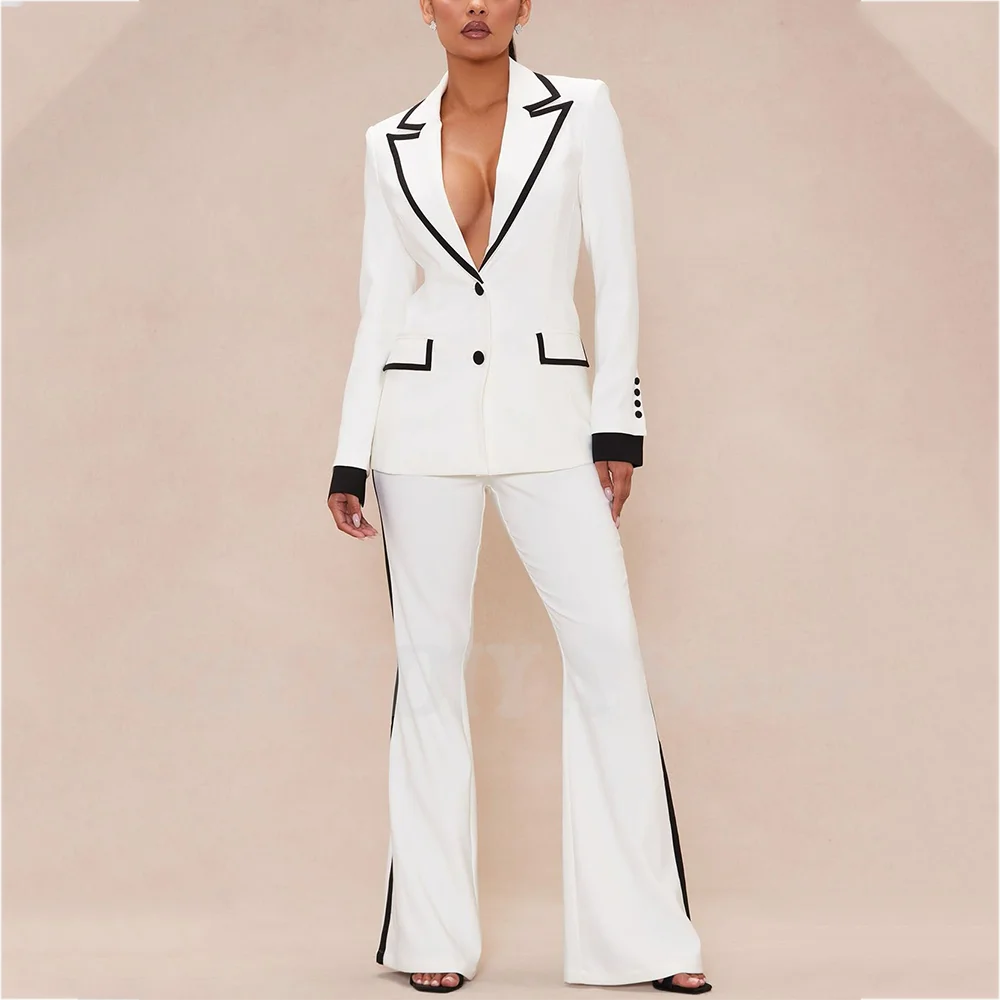 

Professional Suit Two Piece For Women Classy Peak Lapel Single Breasted Formal Outfit Set Office Lady Female Clothing Costume