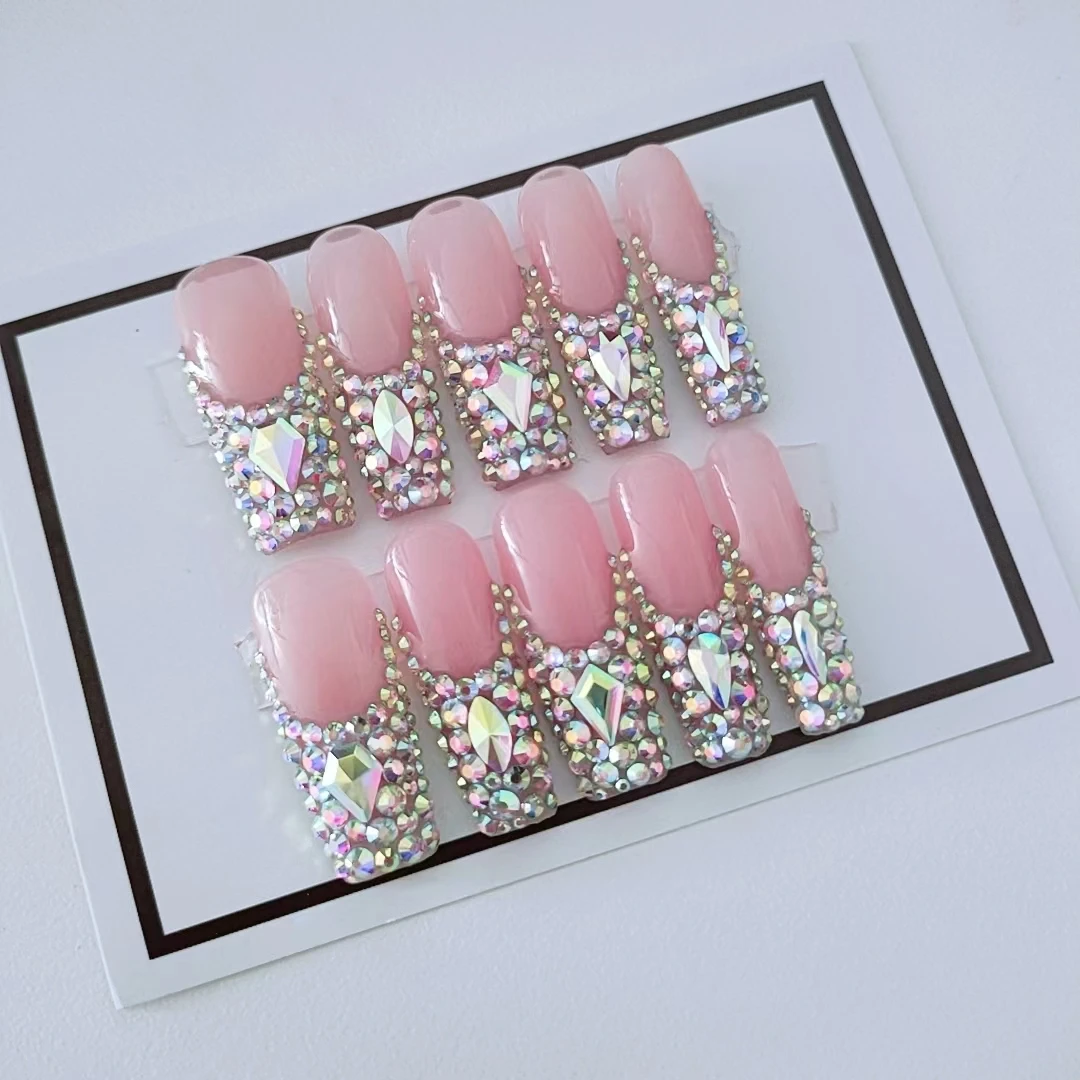 10Pcs Colors wholesale hand paint gel best-selling beautiful luxury Rhinestones  handmade Press On Nails