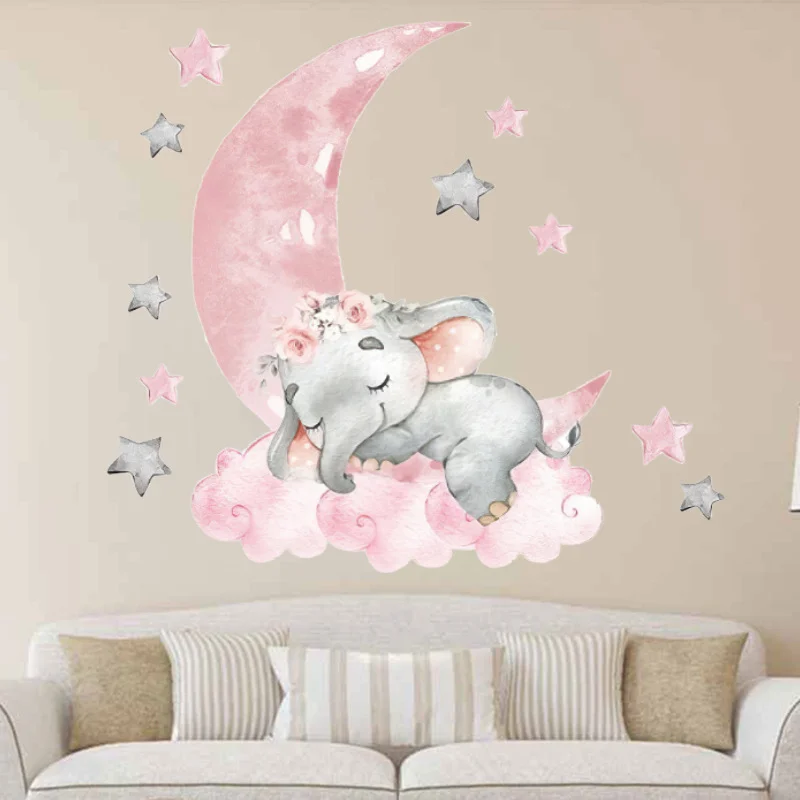 Cartoon balloon decoration sticker for kids room bedroom kindergarten wallpaper Pink Moon Little Elephant fox wall sticker