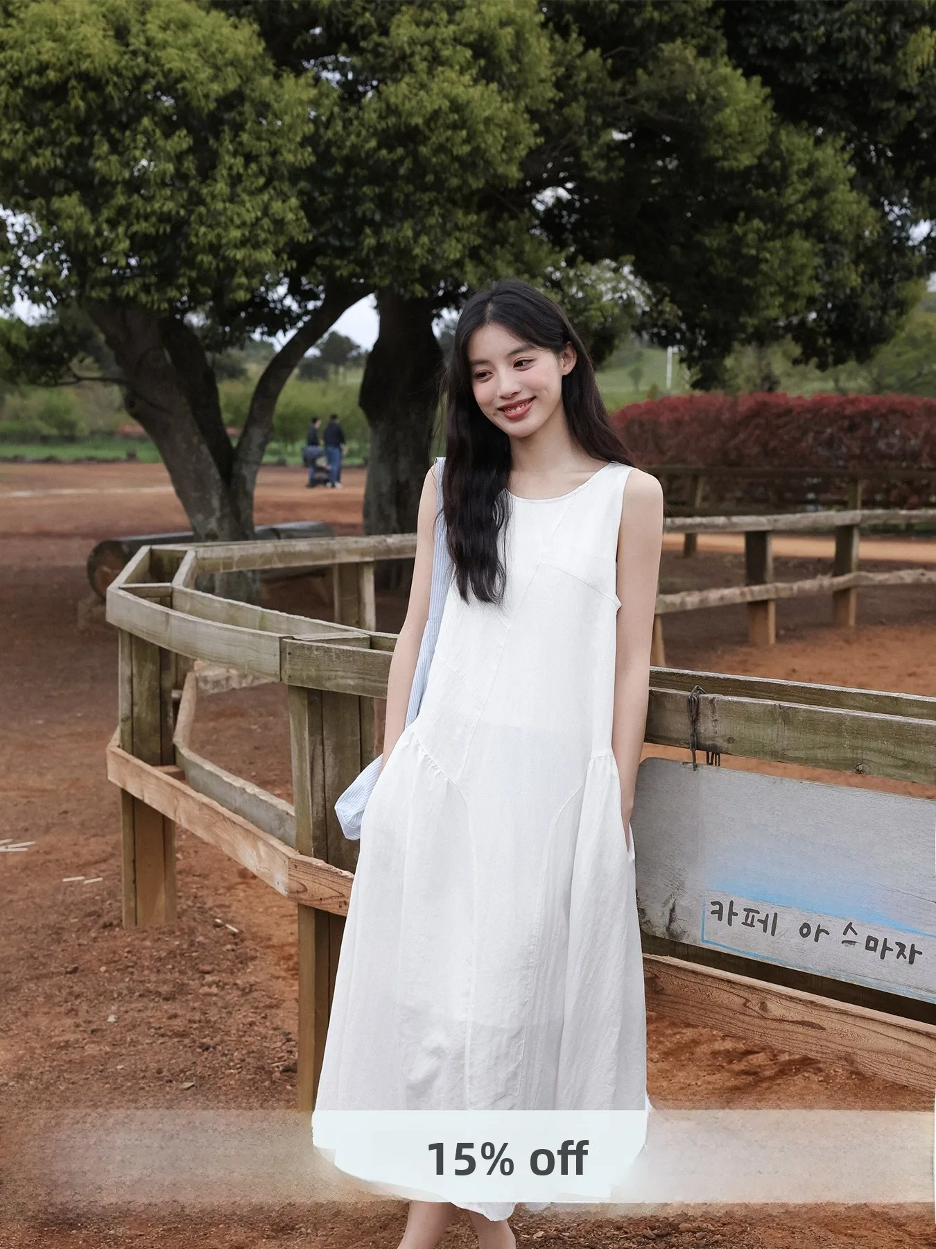 

Klein Deep Sea Fashionable Simple Beautiful Beach White Dress Women Summer Small Size Skirt Blue Casual Commute Loose Waist
