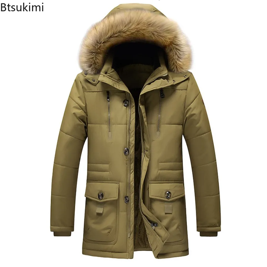 2025 New Men's Casual Parkas Winter Korean Style Thickened Warm Mid-length Jackets Hooded Outdoor Windbreak Coats Oversized 7XL