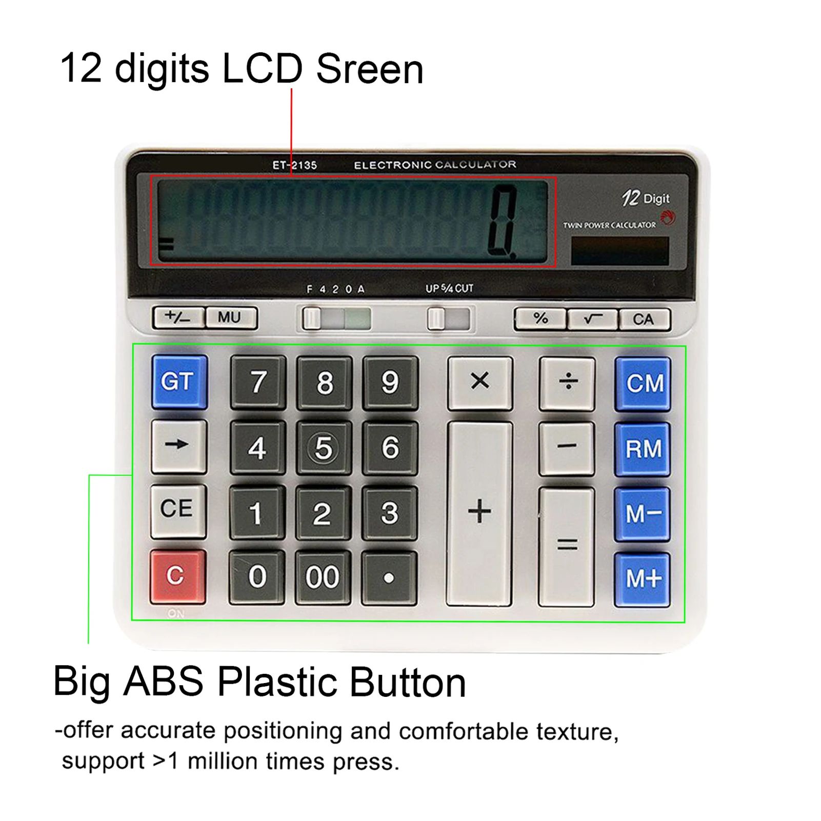 Large Computer Electronic Calculator Counter Solar & Battery Power 12 Digit Display Multi-functional Big Button  for Office