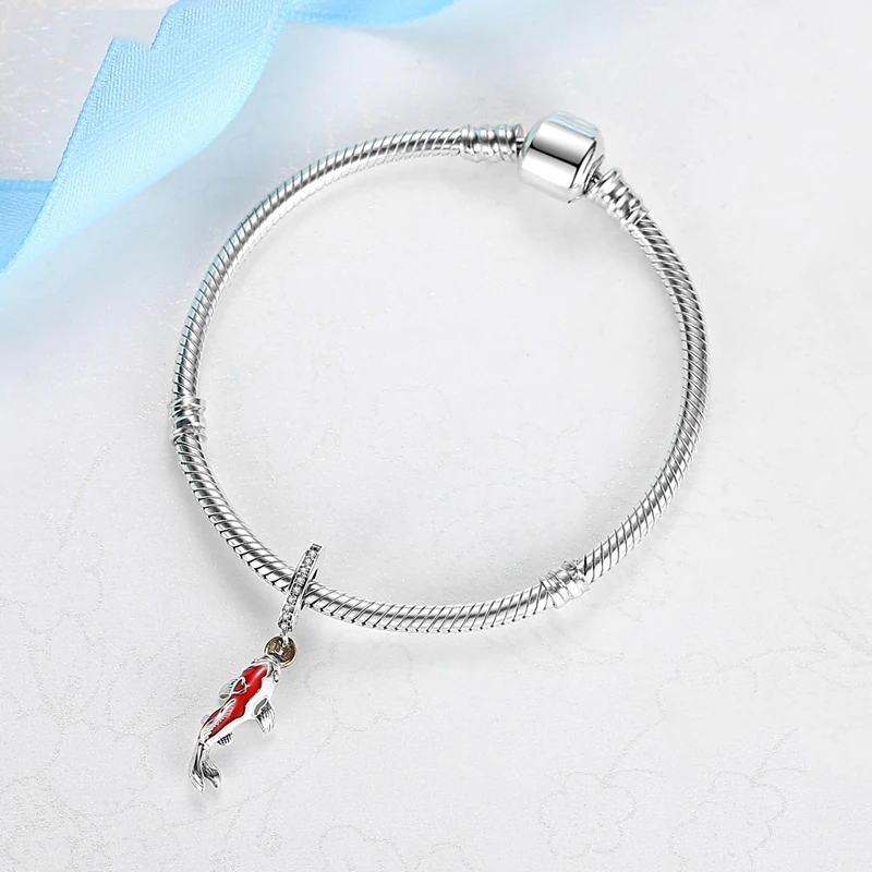 New Original 925 Sterling Silver Bead Chinese Bao Lion Red Phoenix Dangle Charm Food Fit Pan Brand Bracelet Women DIY Jewelry