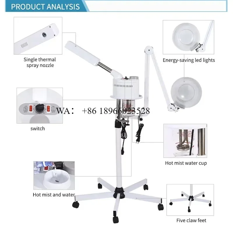 WMWMNU 2 in 1 Facial Steamer with Magnifying Lamp LED Multi purpose Hot Sprayer for Salon Spa Beauty Device