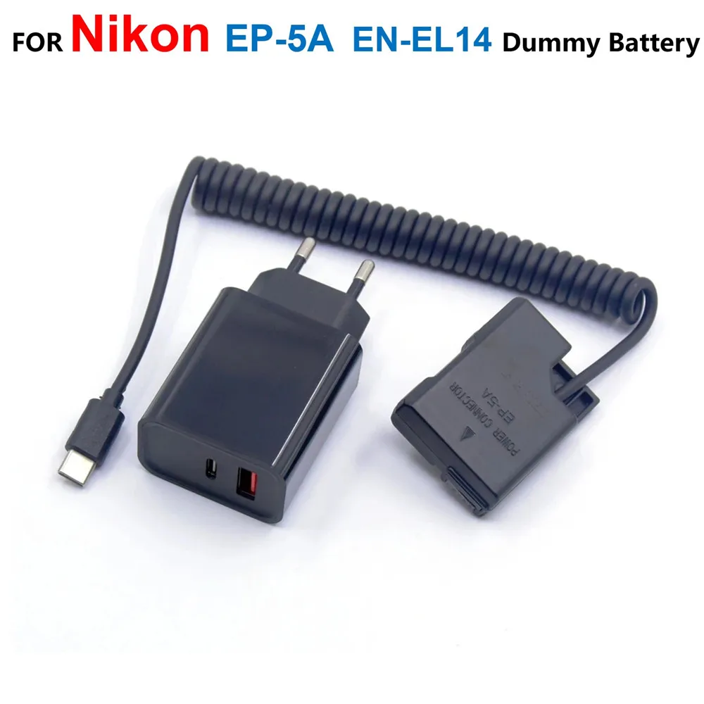 

EP-5A EN-EL14 Fake Battery USB C Power Bank Cable+PD Charger For Nikon D3100 D3500 P7000 P7100 D5300 D5500 D5600 P7700 P7800