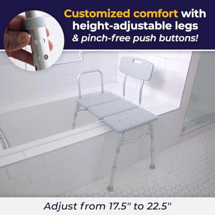 Drive Medical Tub Transfer Bench for Bathtub - Safer Independent Bathing Aid - Height Adjustable Bench - Sturdy Aluminum Constr