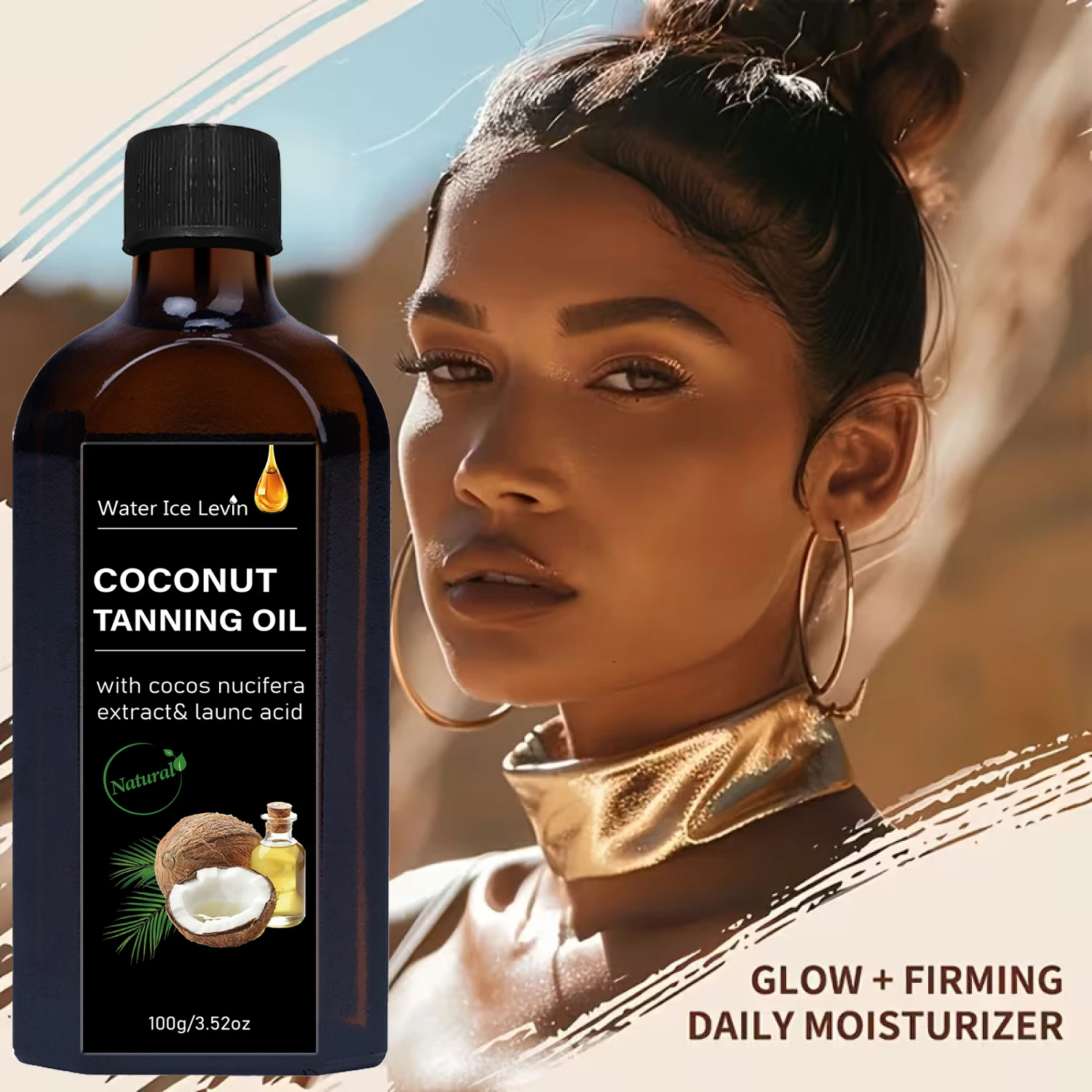 Aceite Bronceador de Coco – Aceite Corporal para Brillo Natural y Piel Dorada, Loción Bronceadora Hidratante – 100g
