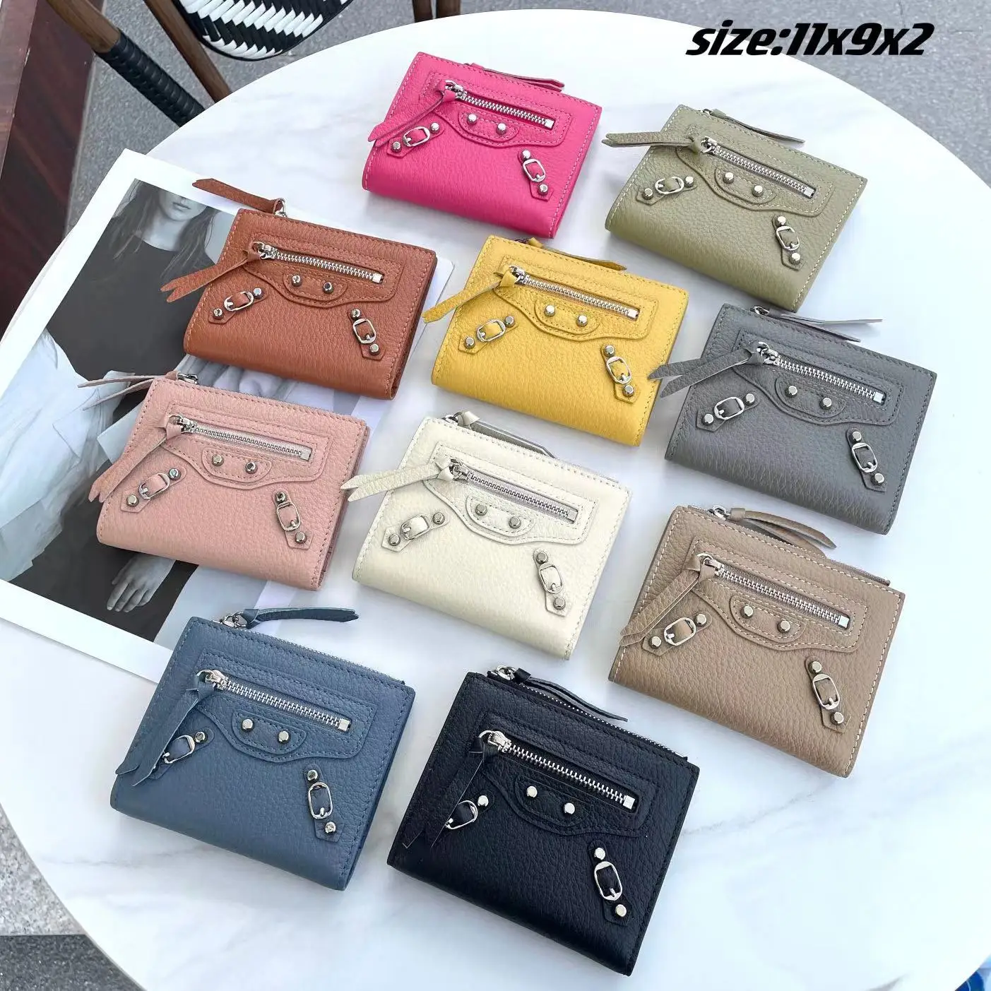 Double Zipper Card Holder Wallet Classic Luxury Designer Coin Purse Genuine Leather Photo Bit Credit Card Bank Banknote Clip