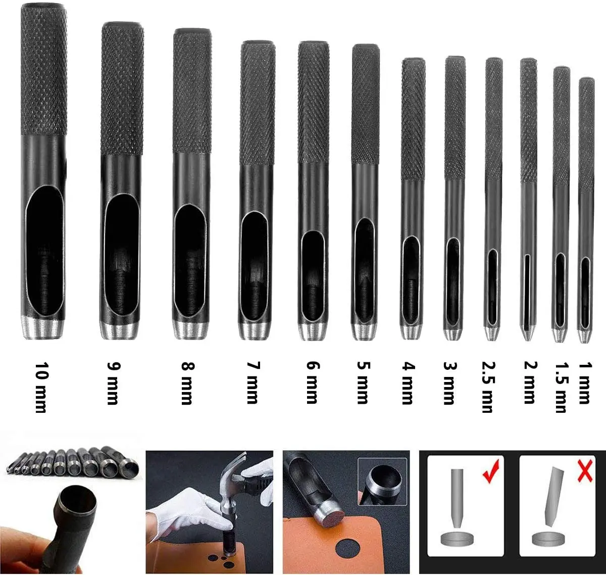 1mm ~ 10mm sets for your choose Hole Puncher Leather Hole Punch Round Steel Leather Craft Hollow Hole Punch Gaskets Rubber Tools