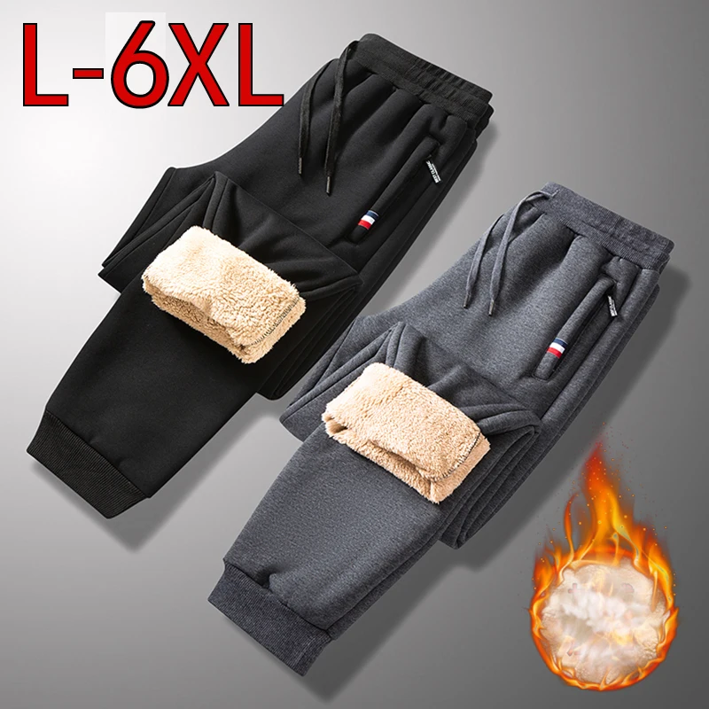 

Новые зимние теплые повседневные брюки из овечьей шерсти, мужские спортивные штаны для фитнеса и бега, мужские флисовые прямые брюки L-6XL