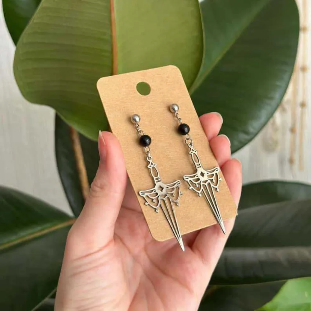 Gothic Retro Hollowed-out Silver Color The Sword of Damocles Dangle Earrings for Women Men Halloween Party Amulet Jewelry Gifts