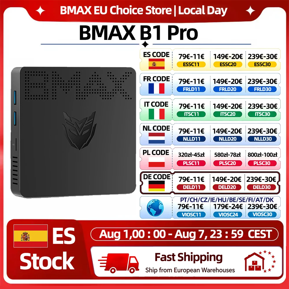 Mini PC BMAX B1 Pro Windows 11 Intel N4000 8 Go de RAM 128 Go de ROM Intel UHD Graphics 600 WiFi HDMI VGA Bluetooth