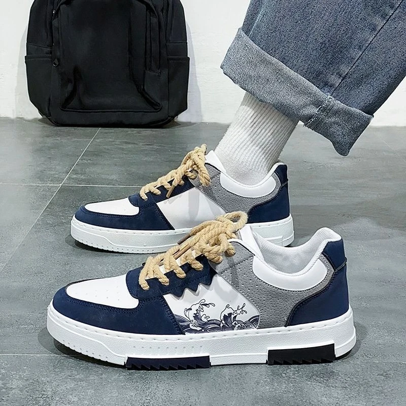 Men's Thick Flat Soles Casual Shoes Soft Sole Low Tops Outdoor Walking Footwear Fashion Sports Leather Board Shoes