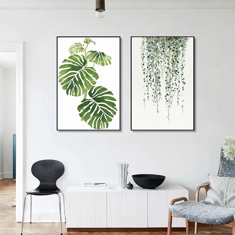 Modern Scandinavia Green Plants Leaves Nordic Wall Art Print Canvas Painting Posters Picture for Living Room Interior Home Decor