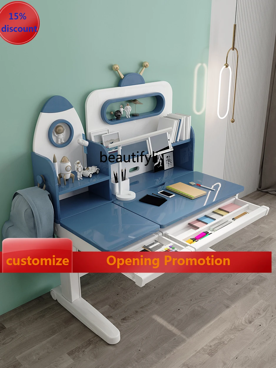 

Study Table Primary and Secondary School Student Desk Writing Desk Household Adjustable Table Solid Wood Class Table Chair Suit