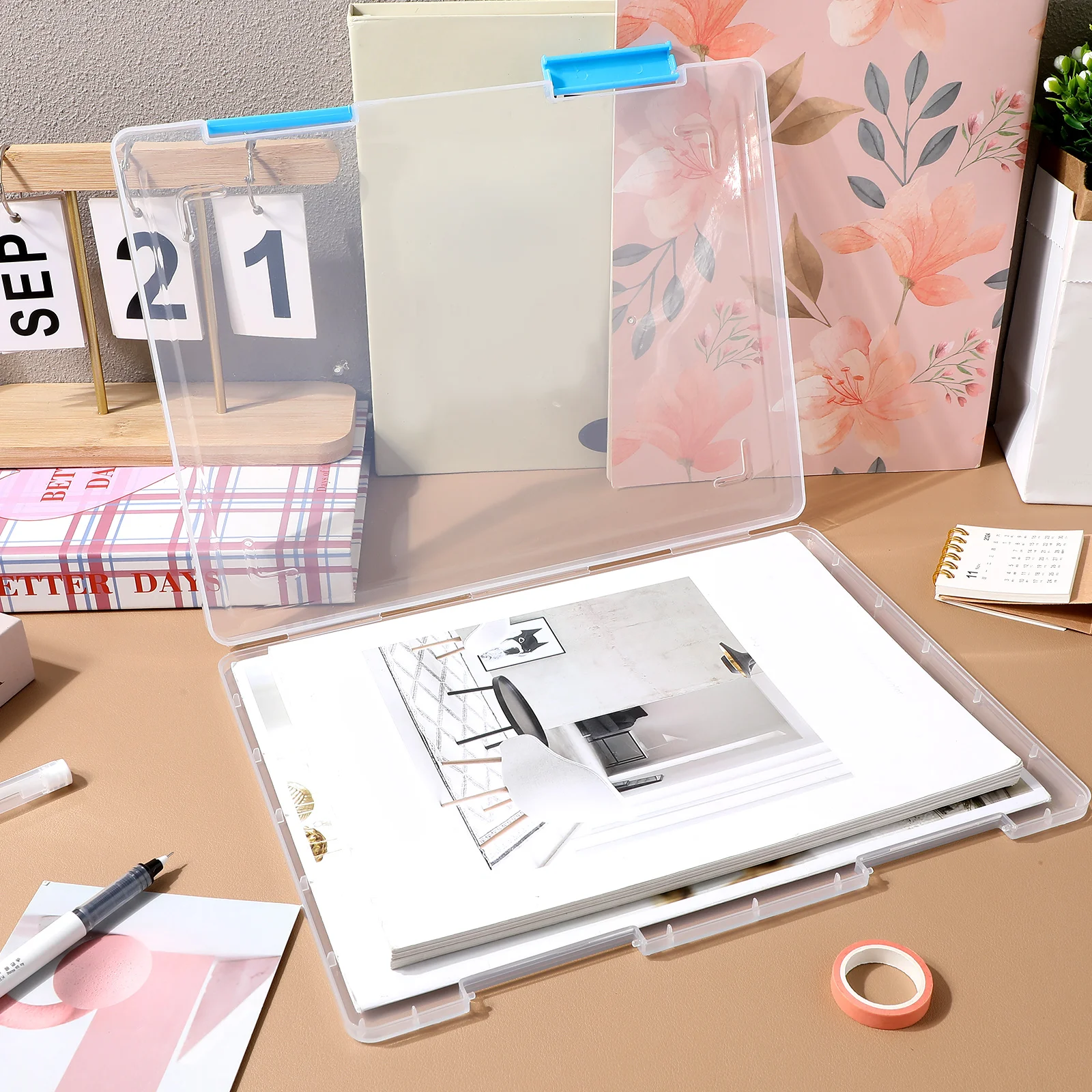 

4 Pcs A4 Paper Storage Box Document Boxes with Lid Organizer Photo Craft Containers Cardboard Plastic Cardstock