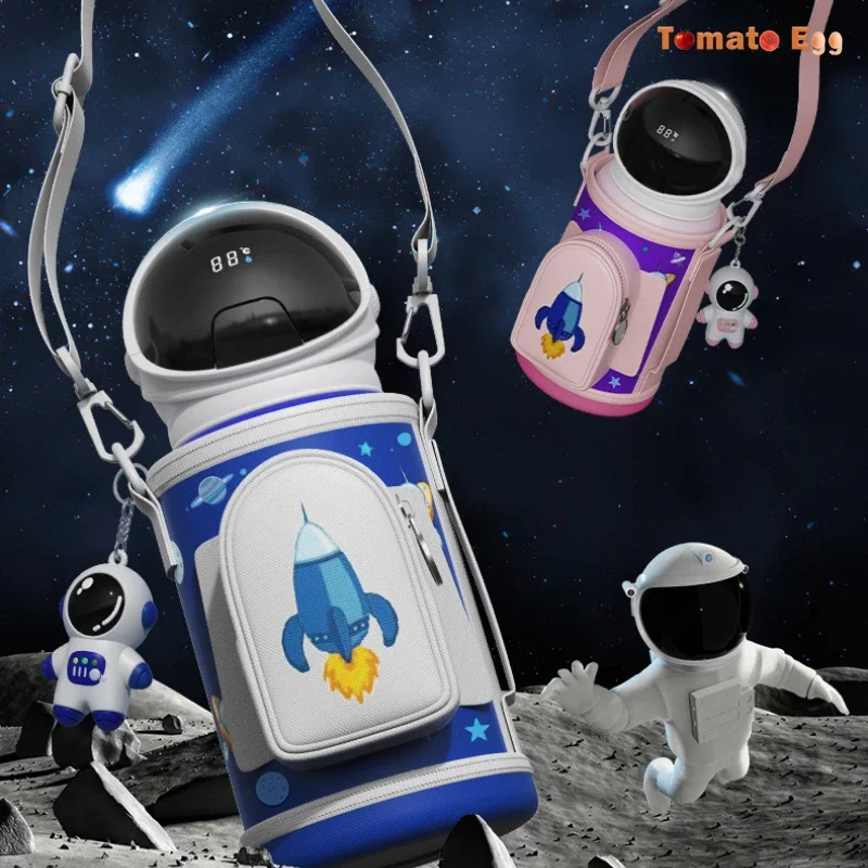 Astronaut Thermos Cup 316 Stainless Steel Temperature Display Straw Water Cup with Cup Sleeve Children's Thermos Bottle