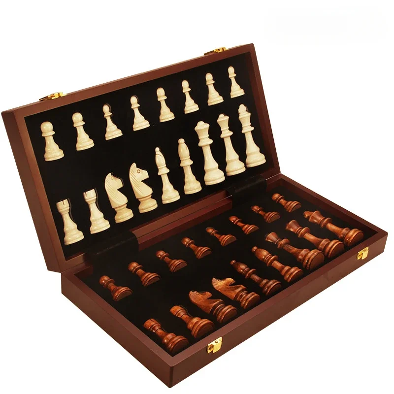 

Folding Solid Wood Chess Set Board Game Top Grade Wooden Classic Handwork Solid Wood Pieces Walnut Chessboard Ornaments Gift