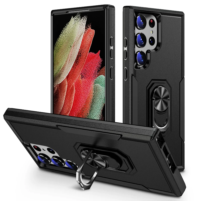 360 ° Rotating Metal Car Holder Soft TPU+Hard PC Armor Phone Case For Samsung S26 Ultra S24 S23 S22 S25 Ultra Plus FE Back Cover