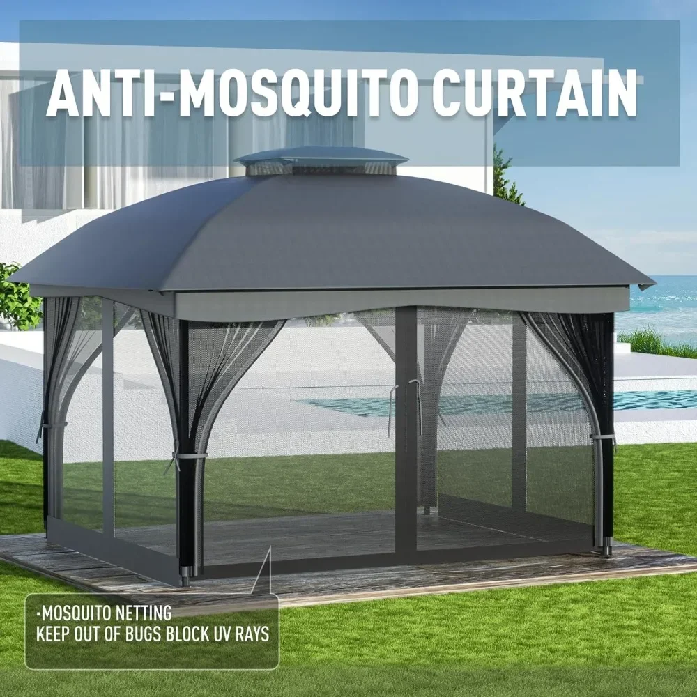 Gazebo 10' x 12' with Mosquito Netting, European-Style Gazebo Ventilation Double Roof, Outdoor Gazebo for Patio, Garden, Lawn