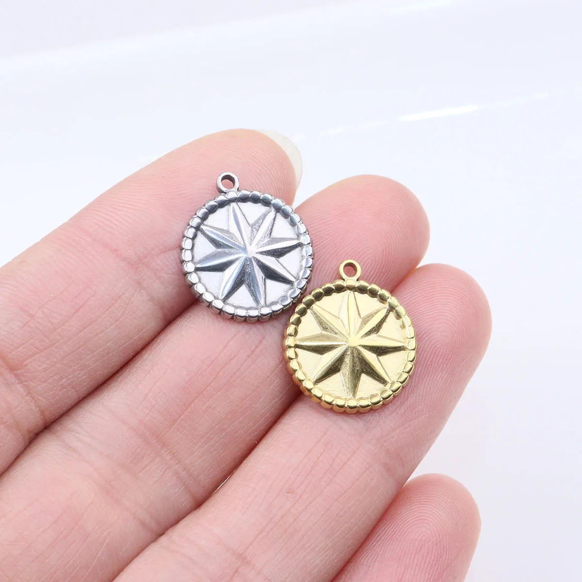 5pcs 15mm Wholesale Stainless Steel High Quality Round Star Charms Pendant DIY Necklace Earrings Bracelets Unfading 2 Colors