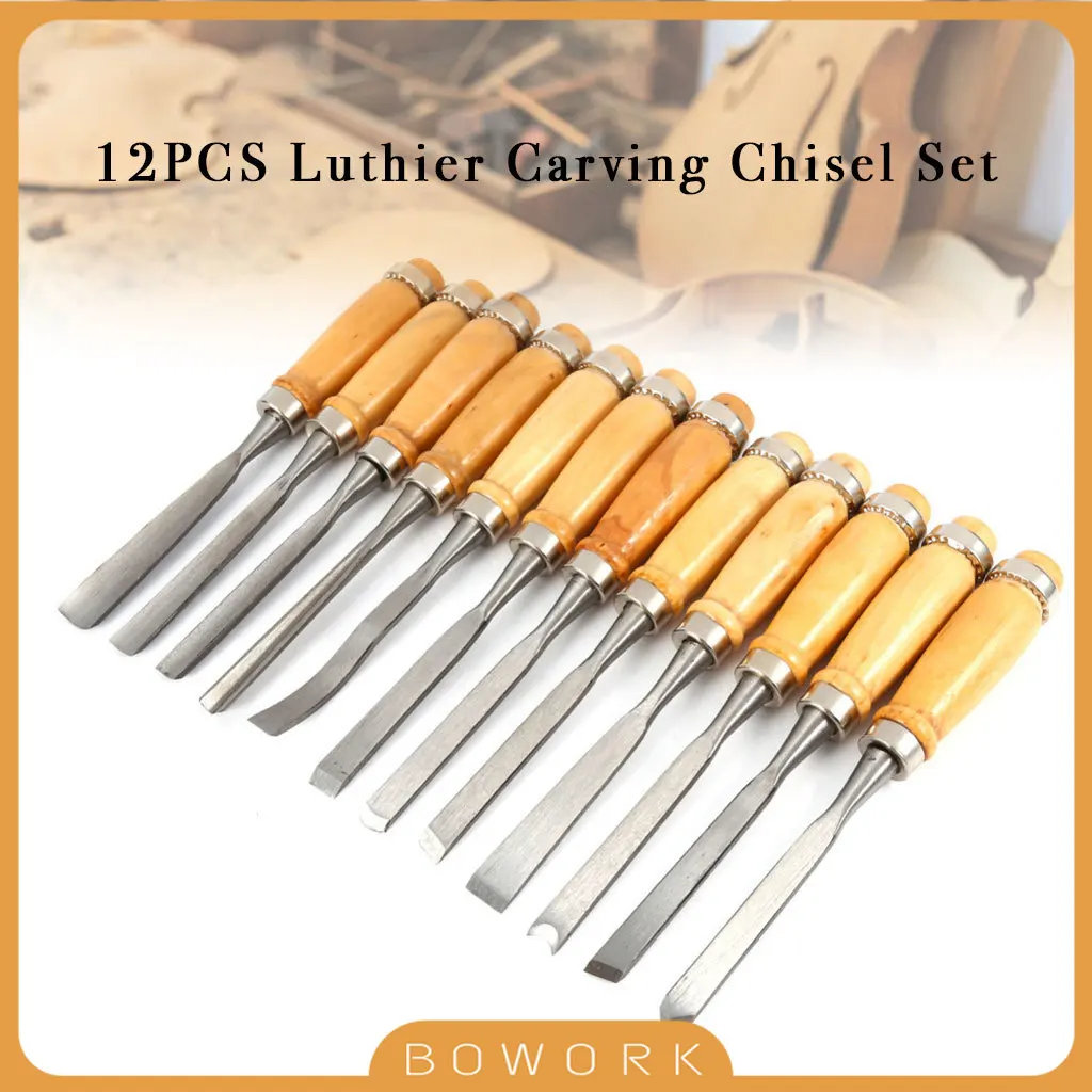 12PCS High Quality Guitar Violin Maker Knife Luthier Chisel Steel Guitar &Violin Making Tools Wood Carving Woodworking Tools SET