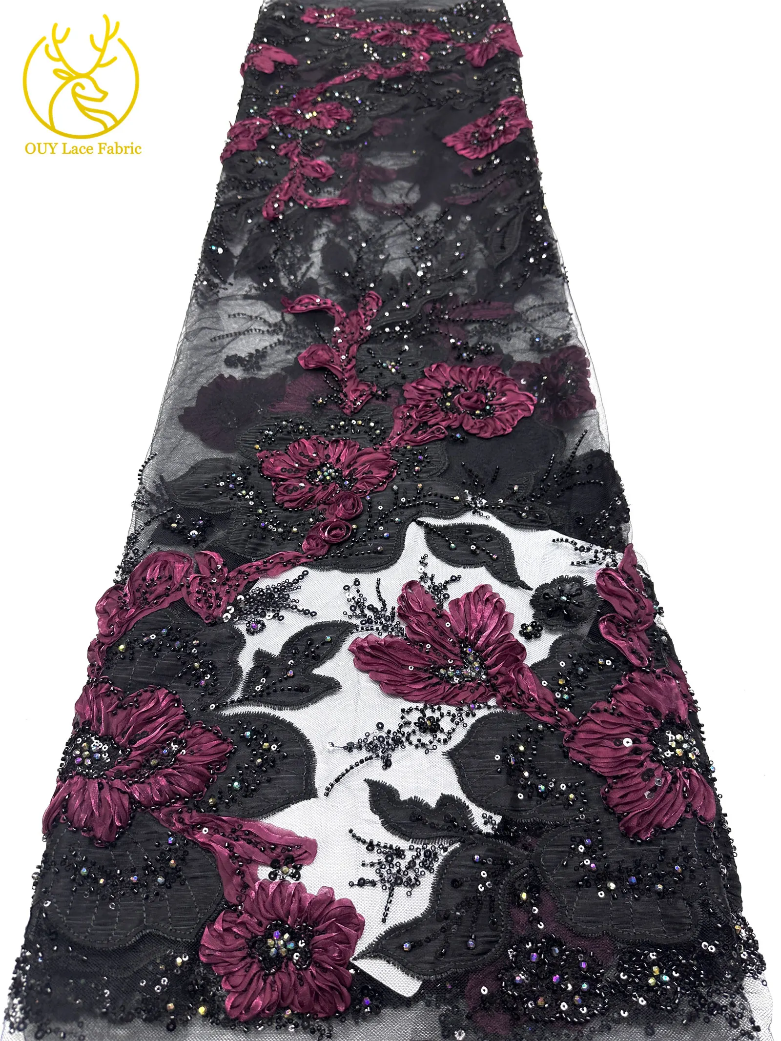 3D Handgefertigter Stickerei-Tüll-Spitzenstoff 2026 Afrikanischer Pailletten-Perlen-Spitzenstoff Nigerianischer Brautkleid-Spitzenstoff DIY Nähstoff – Detail 26