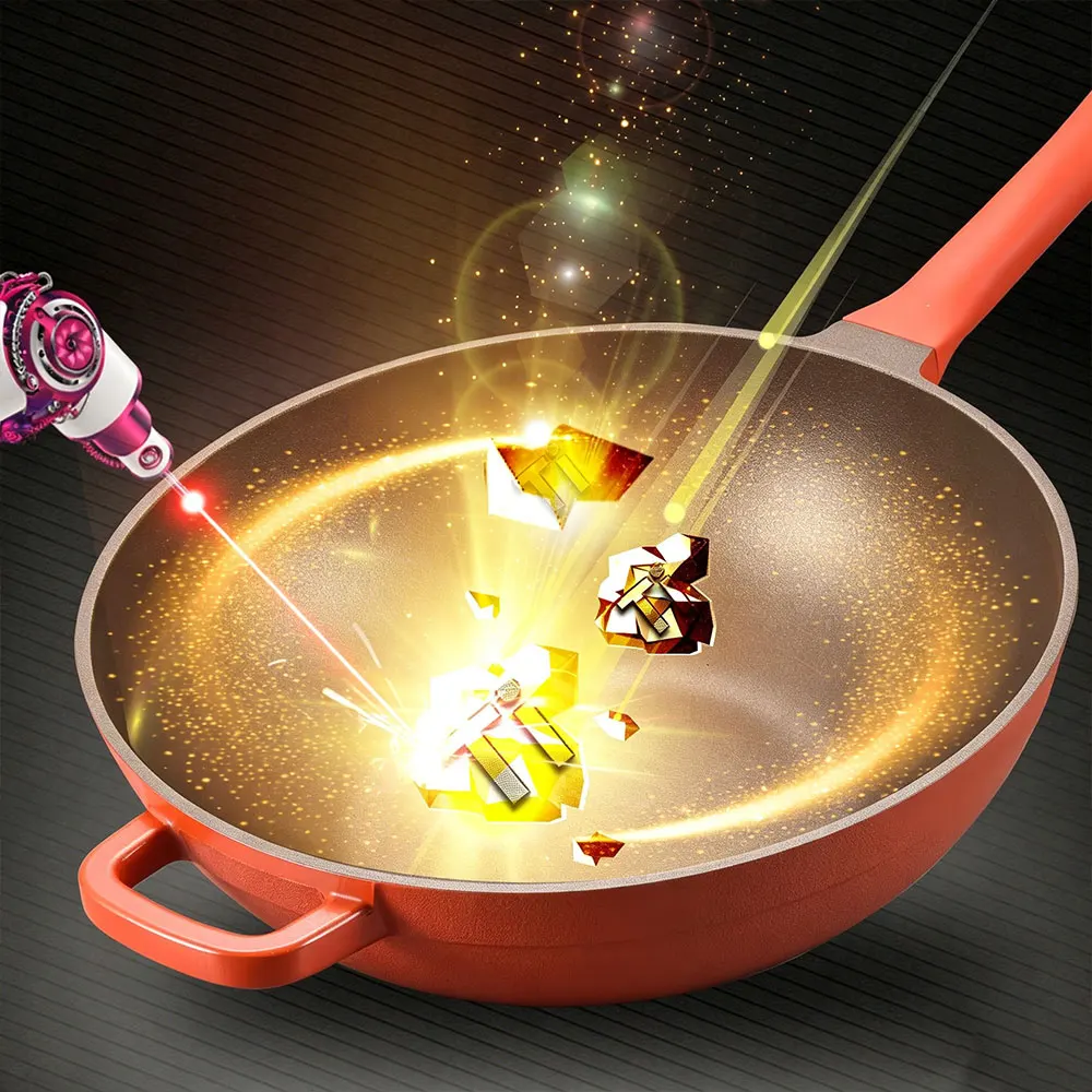 Premium Titanium Nonstick Wok Die Casting Flat Bottom Cooking Pan Gift Cookware Induction Cooker Universal
