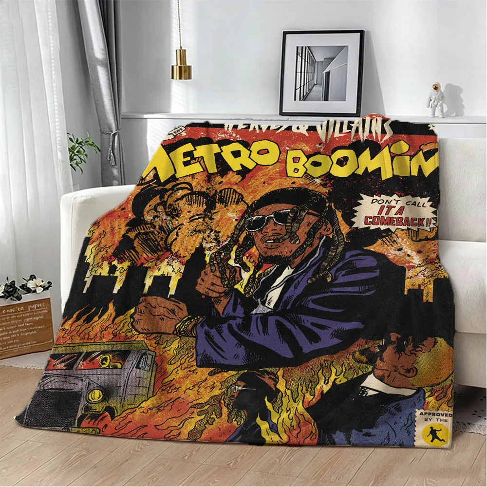 M-Metro Singer B-Boomin Heroes Villains Flannel Blanket Soft Throw Blanket Art For Home Decor Bedroom Bed Sofa Picnic Fans Gifts