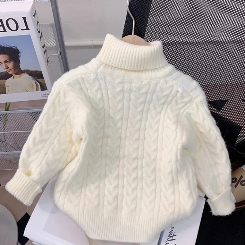 Girl's Sweater Autumn and Winter Clothing2024New Western Style Children's Thickened Turtleneck Shirt Baby Knitted Bottoming Shir