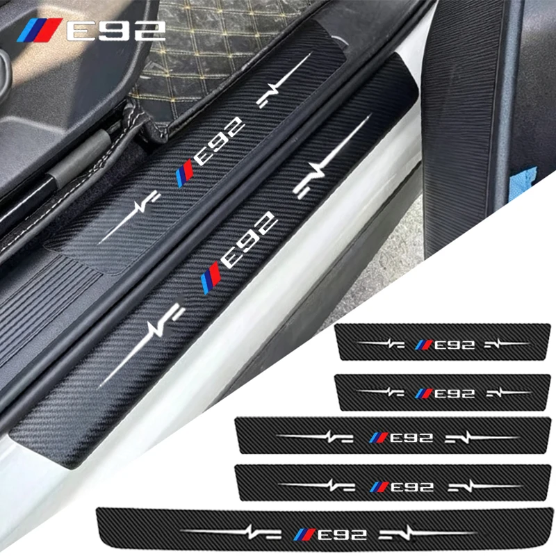 Carbon Fiber Car Door Threshold Strip Waterproof Film for BMW E92 Emblem Trunk Door Sill Anti Kick Sticker Scuff Scratch Protect