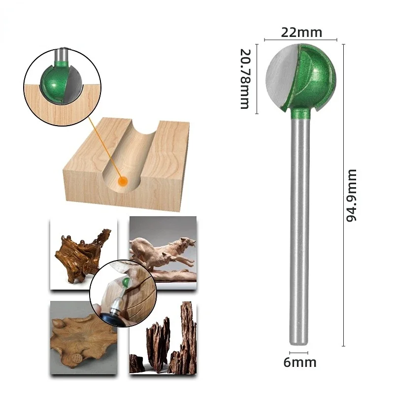 3/6mm Shank Ball Nose Round Carving Bit Router Bit Wood Cove CNC Milling Cutter Radius Core Tungsten Carbide Woodworking Tools