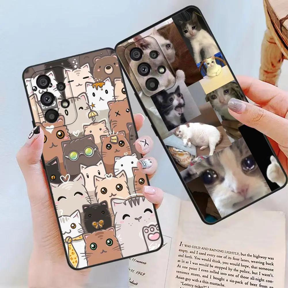 Cute Funny Crying Cat Funda Case For Samsung A90 A80 A73 A71 A70 A53 A52 A51 A50 A42 A33 A32 A30 A22 A21S A14 A12 A10 5G Case