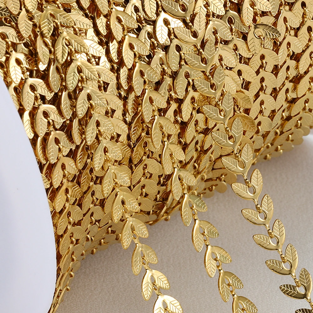 2meters/1meter Stainless Steel Chains Gold Color Leaves Leaf Chain for Jewelry Making DIY Necklace Bracelet Wholesale No Fade