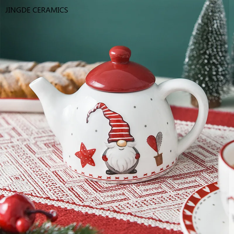 

500ml Santa Pattern Ceramic Tea Pot Household Tableware Accessories Filter Teapot Western Afternoon Tea Ceramic Tea Infuser