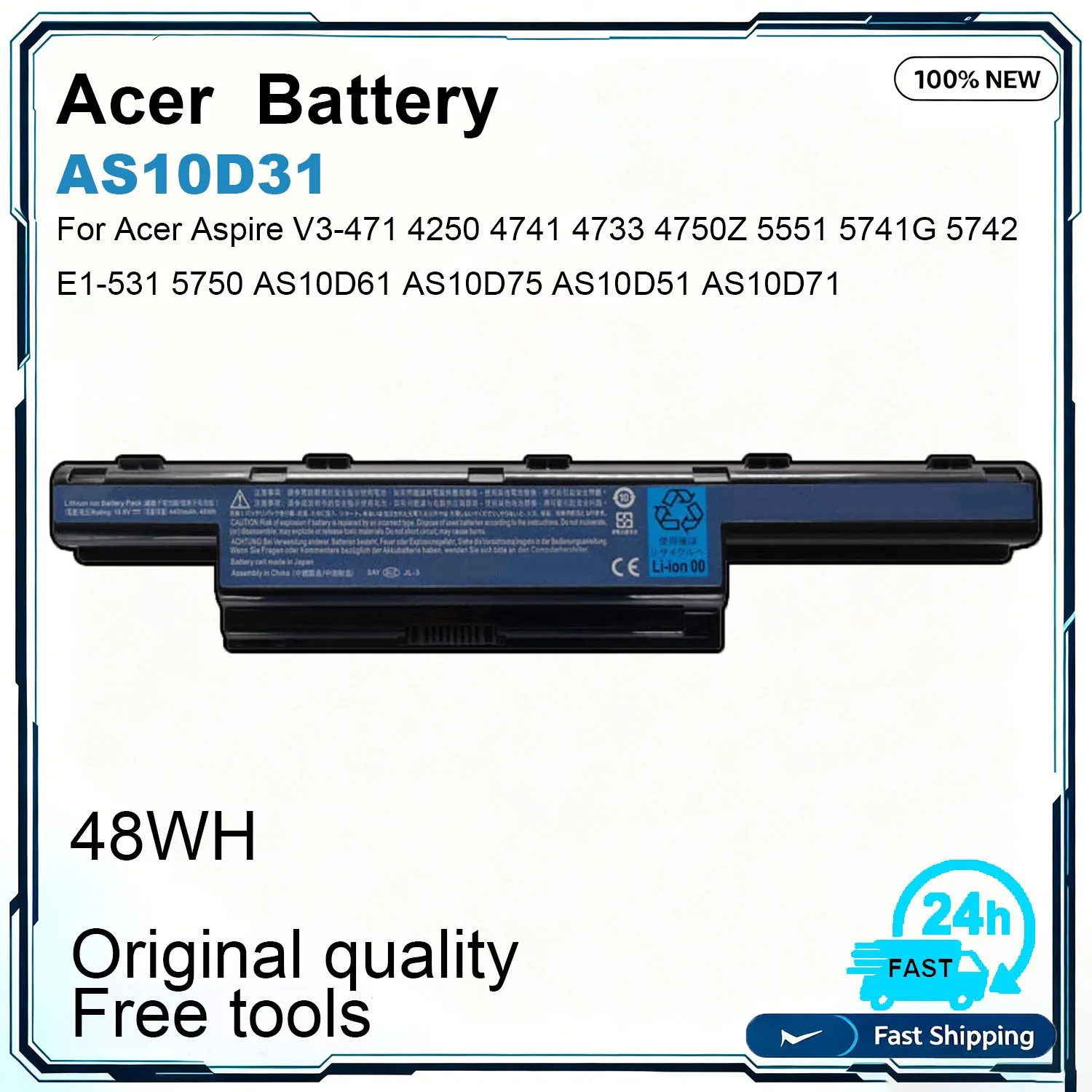 New AS10D31 Laptop Battery For Aspire 4250 4333 4551 4738 4741 5250 5336 5551 5741 AS10D41 AS10D51 AS10D61 AS10D71 AS10D75