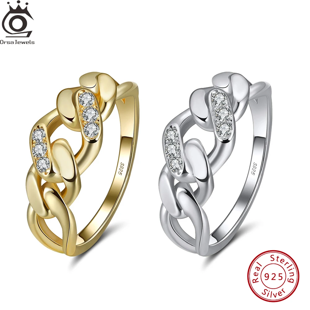 

ORSA JEWELS Authentic 925 Sterling Silver Charm Love Twist Zirconia Sparkling Finger Ring For Women Female Wedding Jewelry SR271