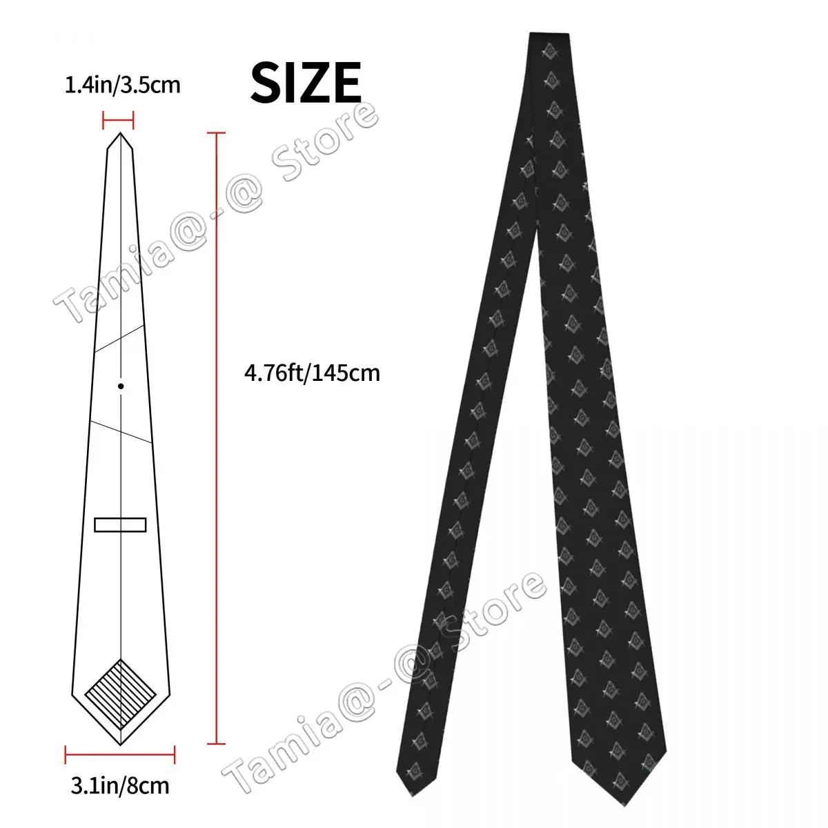 Compass Masonic Freemason Pattern Silver Black Square Neckties Unisex 8 cm Neck Ties for Men Shirt Accessories Gravatas Business