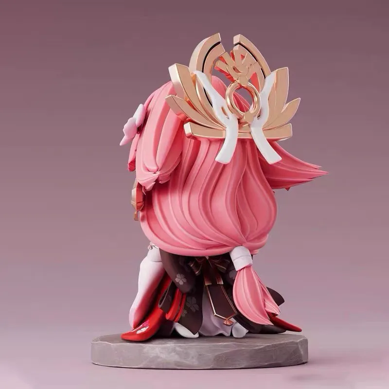 Hot Anime Figure Genshin Impact Yae Miko Q Version Sitting Pose Collectible Model Desktop Decoration Car Ornament Birthday Gift