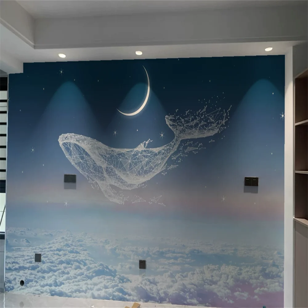 custom Sky white cloud whale wallpaper for children room TV background papel de parede 3d mural art ocean wall papers home decor