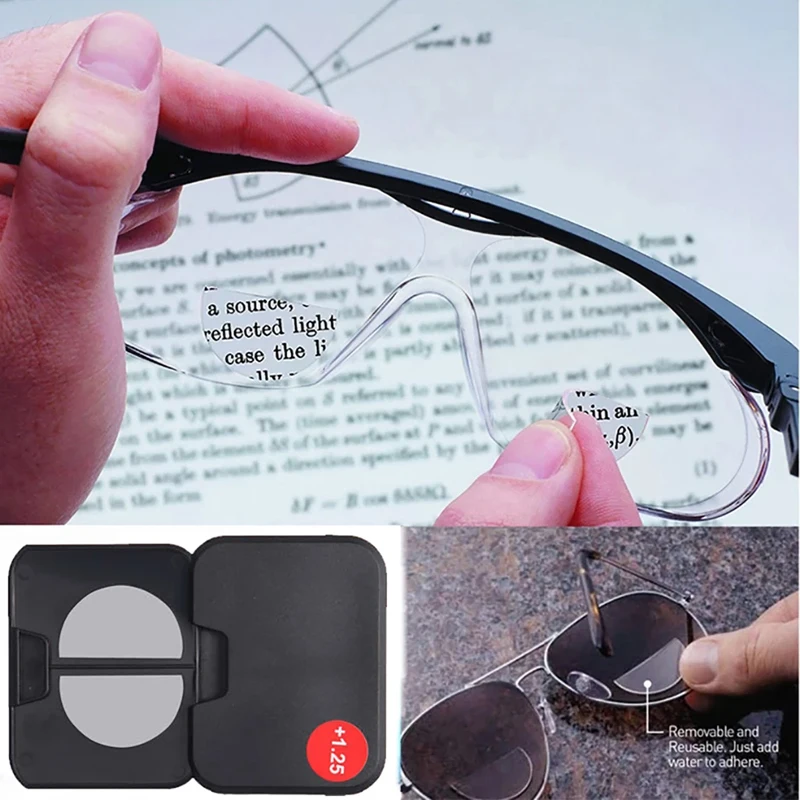 Liquid Silicone Bifocal Reading Lens 2 Pcs Stick-on Presbyopic Lenses Magnification Reusable Bifocal Reading Lenses Readers